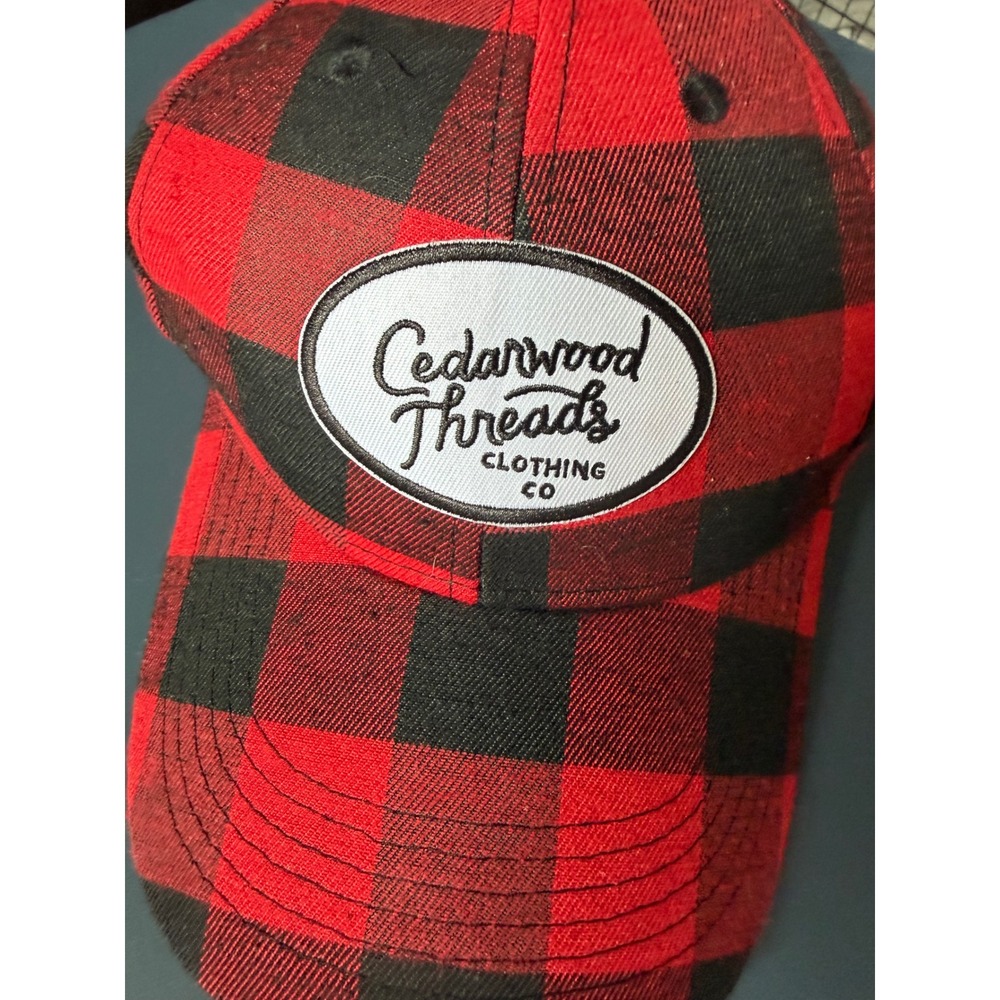 Cedarwood Threads Red Black Buffalo Plaid Baseball Cap Hat Adjustable Strapback